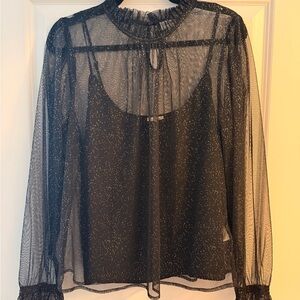Jcrew Tulle Ruffleneck Top